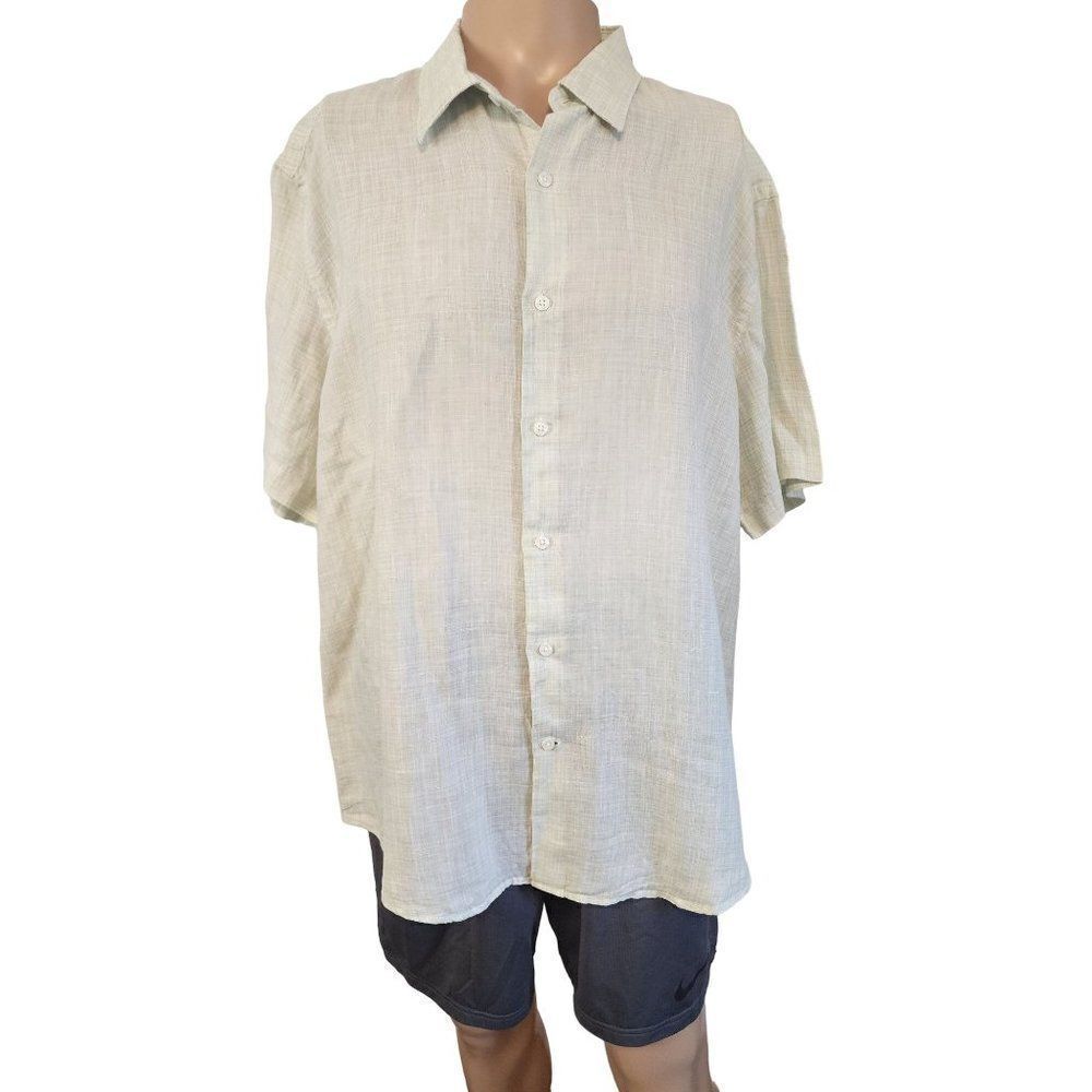 Perry Ellis Mint Green XXL Linen Button Down Shirt